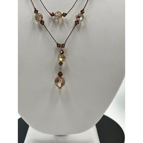 Sterling Silver Toggle Double Strand Smoky Quartz Crystal Necklace 11.83g - Picture 2 of 10